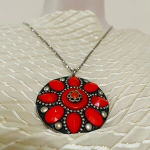ZAD Red and Silver Statement Necklace